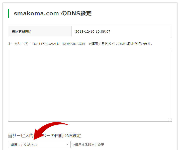 DNSの設定画面